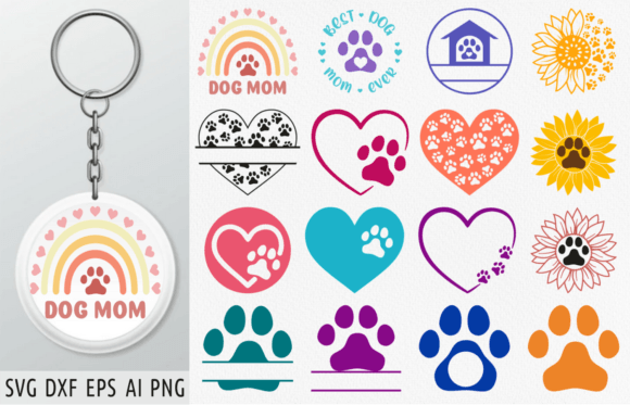 Dog Mom Keychain Svg Bundle Dog Paw Svg Graphics and Crafts