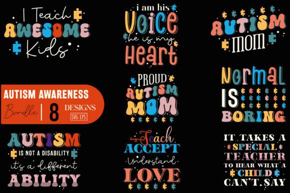 Retro Autism Mom Awareness SVG Bundle Graphics and Crafts